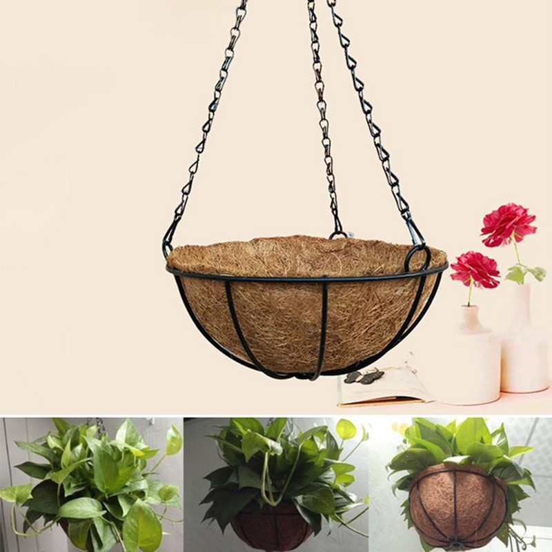 Oferta fierbinte agățat coajă de nucă de cocos balcon coș de legume ghiveci de flori din fier forjat copac de cocos agățat coș pentru grădină