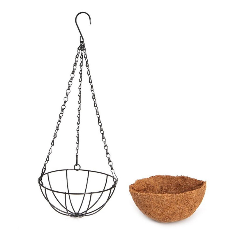 Oferta fierbinte agățat coajă de nucă de cocos balcon coș de legume ghiveci de flori din fier forjat copac de cocos agățat coș pentru grădină