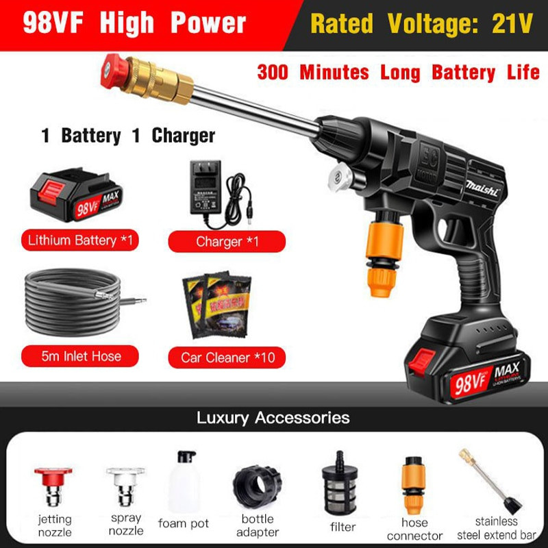 300W 100bar belaidis aukšto slėgio automobilių plovimo pistoletas 30000mAh putų generatorius vandens pistoleto purškimo valiklis automobilių plovimo mašina