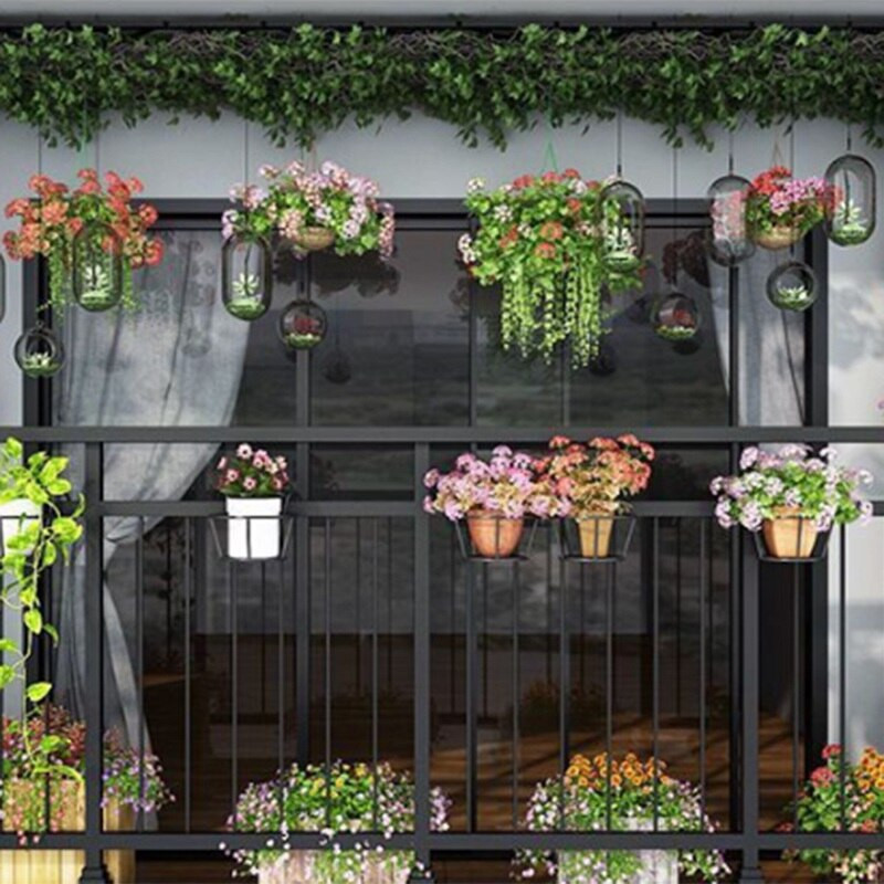 Suport pentru ghivece de flori suspendat Coș cu plante pentru balcon Coș de depozitare agățat din fier negru Durabil pentru acasă, birou, interior, exterior, gard