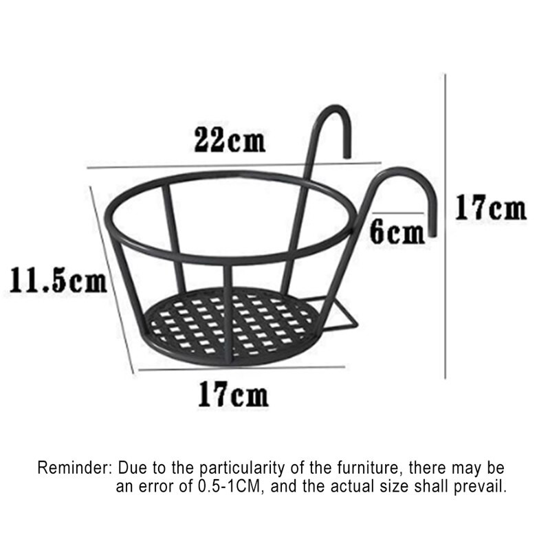 Suport pentru ghivece de flori suspendat Coș cu plante pentru balcon Coș de depozitare agățat din fier negru Durabil pentru acasă, birou, interior, exterior, gard