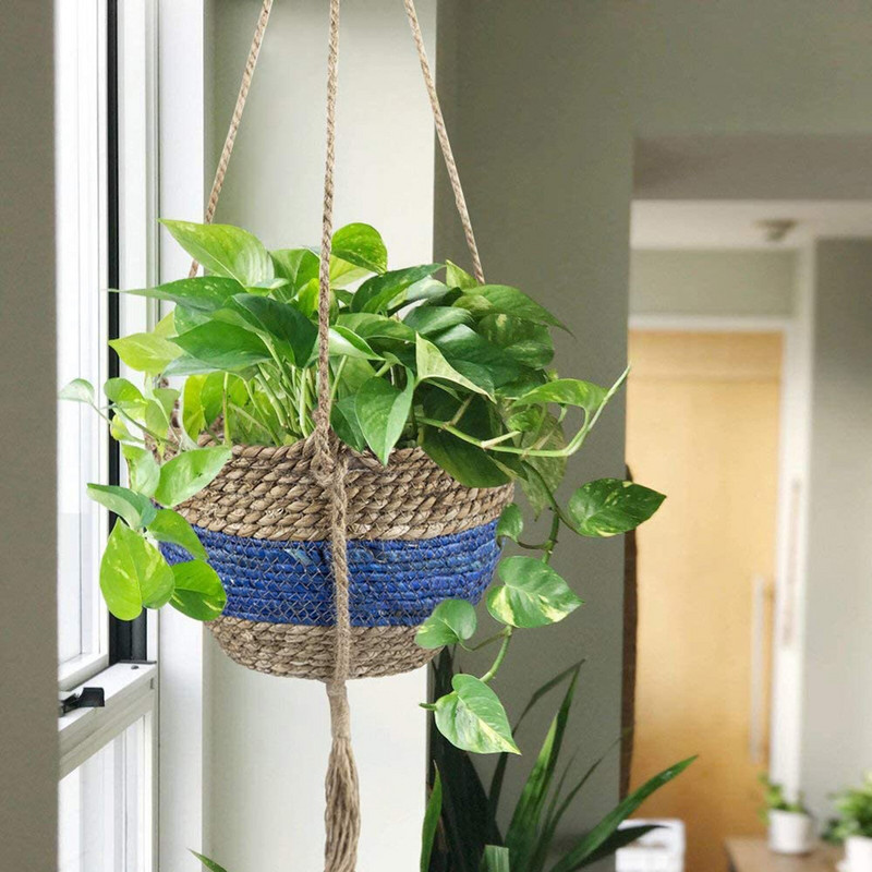 Coș de jardinieră agățată Coș țesut în aer liber Ghiveci de flori agățat Grace Decor Home Decor Coș de jardinieră de grădină țesut cu macrame Decor de perete