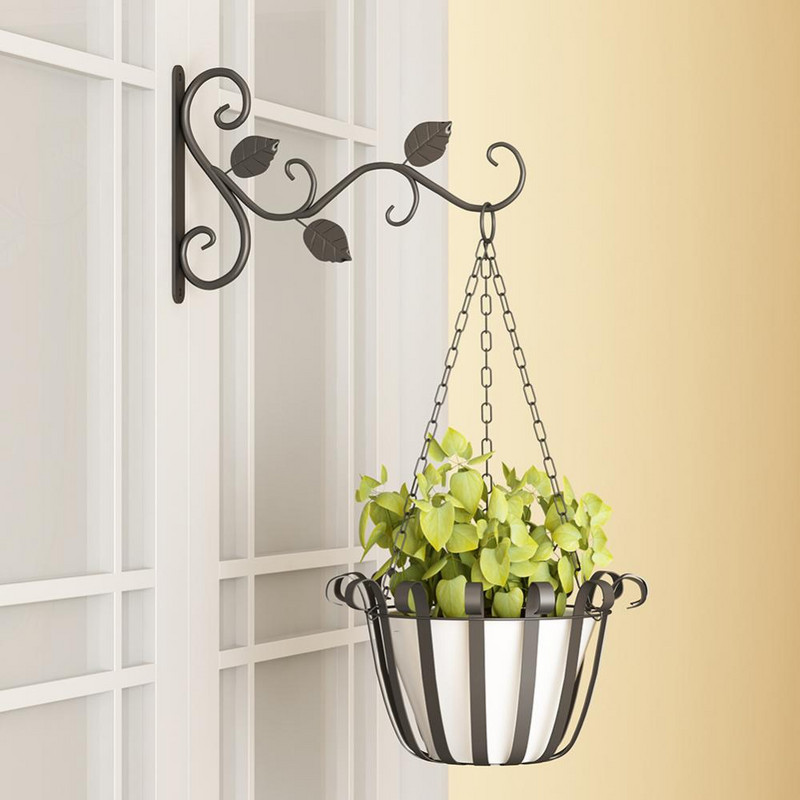 Coș de flori din fier forjat agățat din metal, agățat pentru plante, cârlig de perete pentru grădină, ghiveci de flori pentru decorarea peretelui balconului