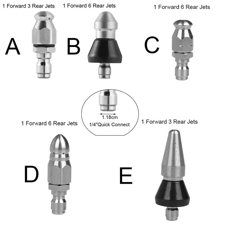 Oțel inoxidabil 1 înainte 3/6 jeturi din spate filet de curățare cu presiune de scurgere duză cu conectare rapidă țeavă de pulverizare dragare curățător de canalizare