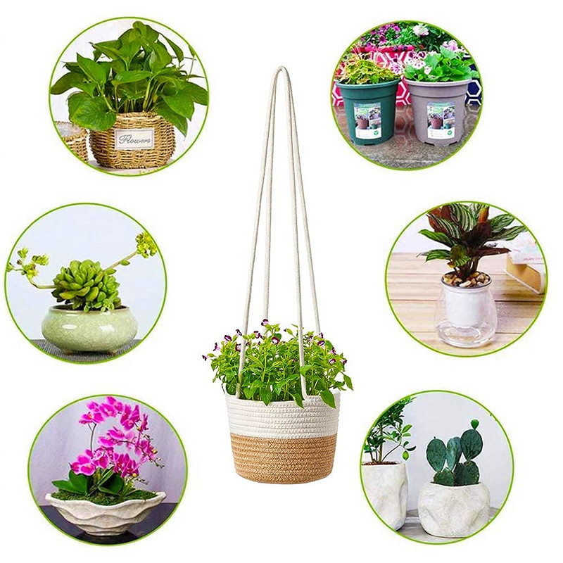 Kabantis virvių vazonų krepšelis Austi vazonai Augalai Pakabos vazonų laikymo vieta Sienų dekoravimui Sodo namų dekoro gėlių krepšelis