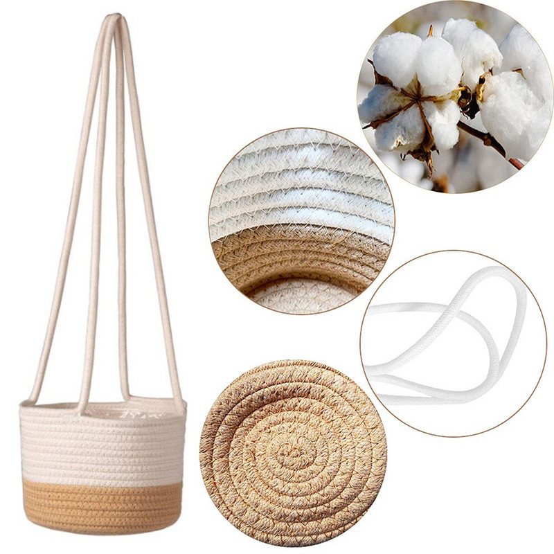 Kabantis virvių vazonų krepšelis Austi vazonai Augalai Pakabos vazonų laikymo vieta Sienų dekoravimui Sodo namų dekoro gėlių krepšelis