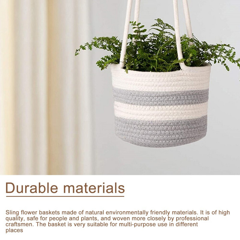 Kabantis virvių vazonų krepšelis Austi vazonai Augalai Pakabos vazonų laikymo vieta Sienų dekoravimui Sodo namų dekoro gėlių krepšelis