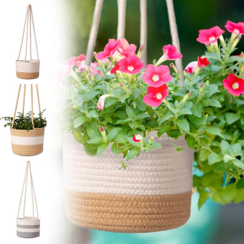 Kabantis virvių vazonų krepšelis Austi vazonai Augalai Pakabos vazonų laikymo vieta Sienų dekoravimui Sodo namų dekoro gėlių krepšelis