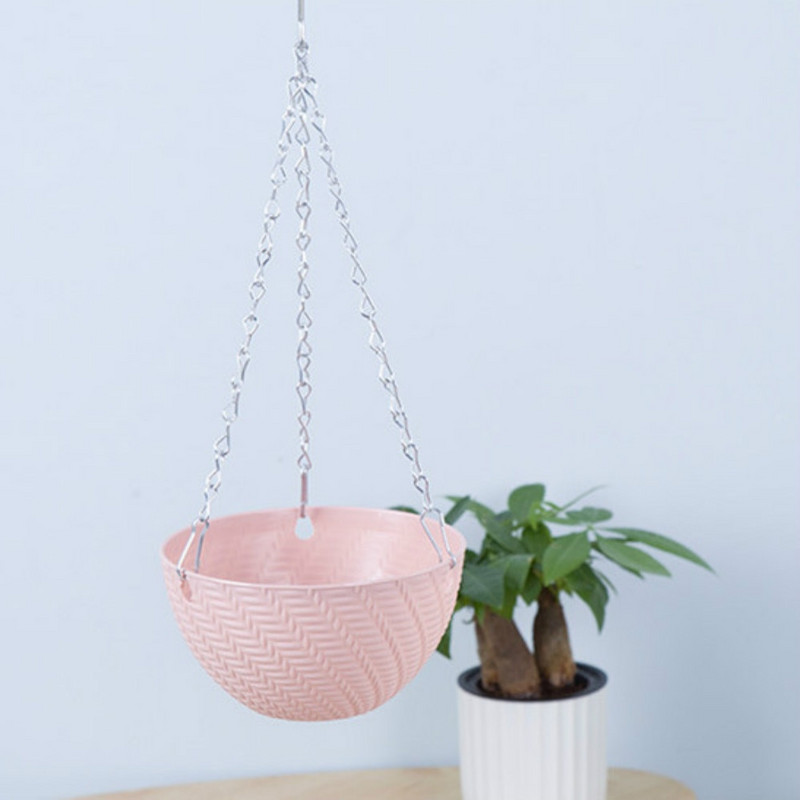 1 buc. Coș suspendat de grădină din ratan, ghiveci pentru flori, cu lant și decorare cu cârlig, 16 x 10 cm.