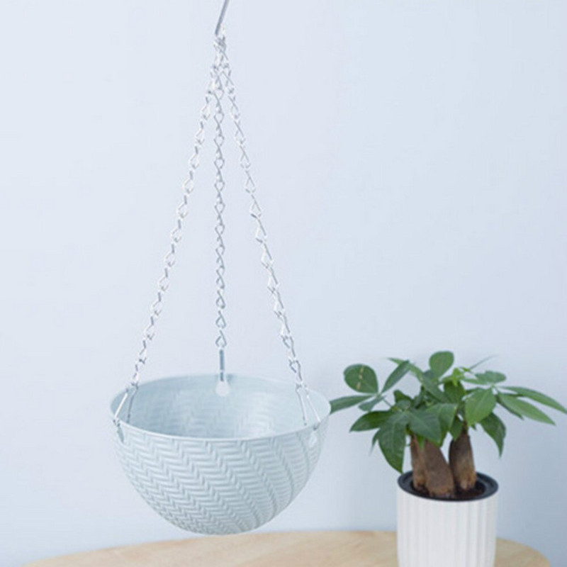 1 buc. Coș suspendat de grădină din ratan, ghiveci pentru flori, cu lant și decorare cu cârlig, 16 x 10 cm.