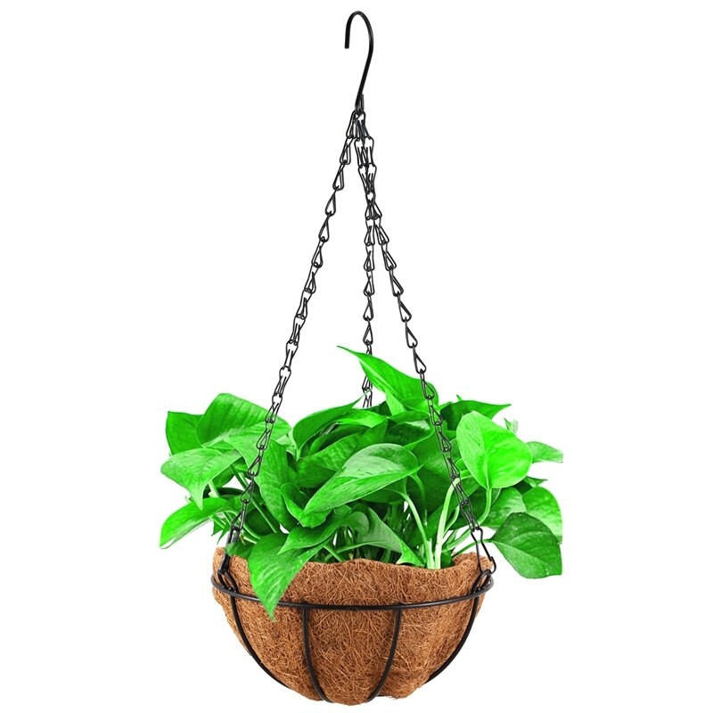 Jardinieră agățată cu coș pentru cultivatori negri cu ghiveci de flori cu lanț Decor pentru balcon pentru grădină de acasă-8 inch