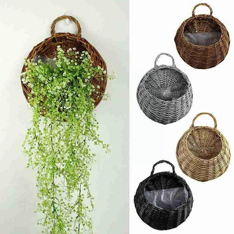 Coș de flori agățat pe perete ghiveci din răchită naturală vază pentru grădină decor pentru perete din rattan container de depozitare coș Ho C3k6