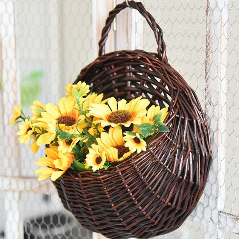 Coș de flori agățat pe perete ghiveci din răchită naturală vază pentru grădină decor pentru perete din rattan container de depozitare coș Ho C3k6