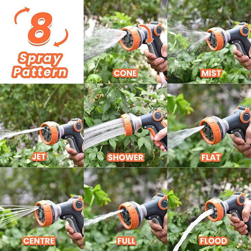 Spălare cu metal de înaltă presiune, pistol de apă, degetul mare din plastic, din aliaj, cu 8 funcții, pistol de apă pentru grădină