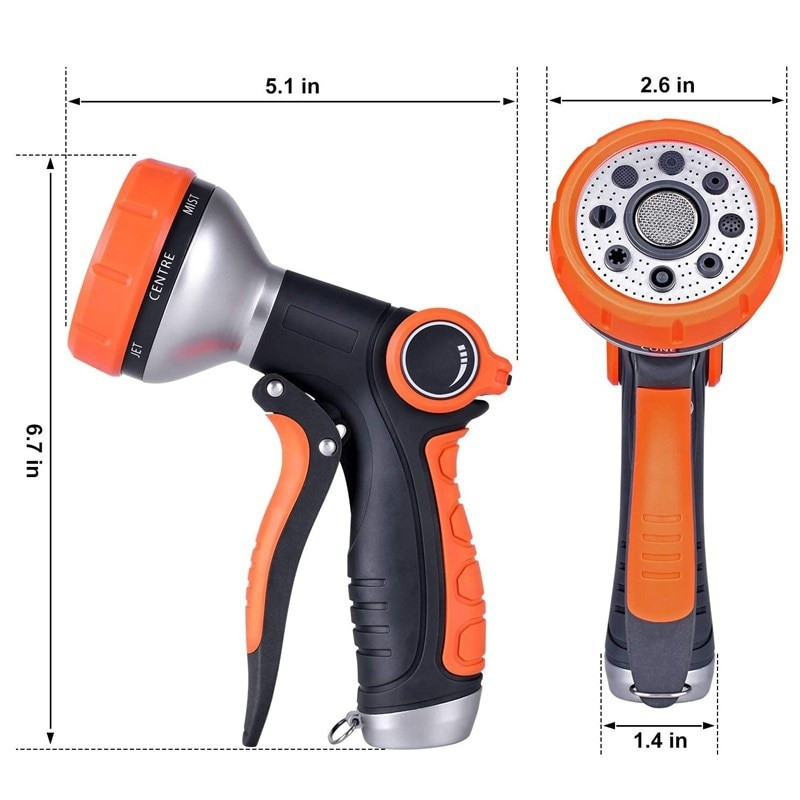 Spălare cu metal de înaltă presiune, pistol de apă, degetul mare din plastic, din aliaj, cu 8 funcții, pistol de apă pentru grădină
