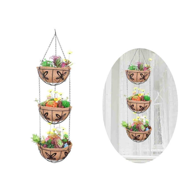 Pakabinamas sodo vazonas 3 pakopų metalinis augalų laikymo krepšelis lauko gėlių vazonų laikiklis augalų pakabos namų sodo dekoravimui