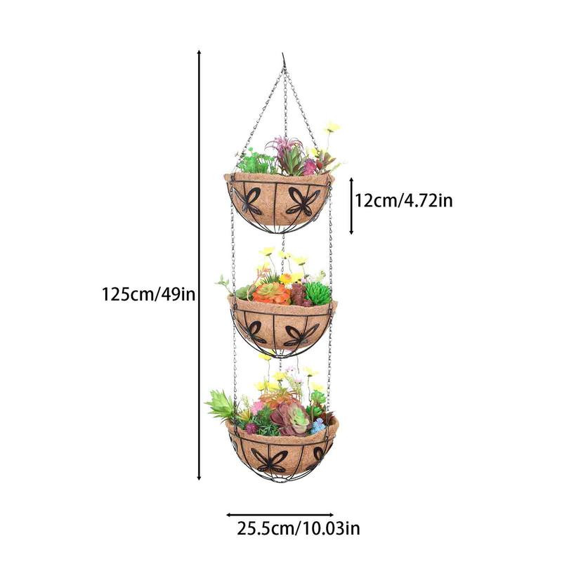 Pakabinamas sodo vazonas 3 pakopų metalinis augalų laikymo krepšelis lauko gėlių vazonų laikiklis augalų pakabos namų sodo dekoravimui