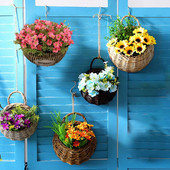 Jardinieră de flori agățat pe perete Coș din ratan din răchită Suport pentru plante ghiveci de viță de vie Coș rustic pentru ghiveci pentru plante Container de depozitare