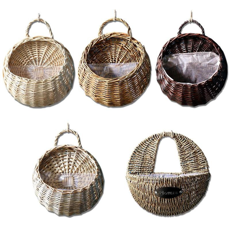 Gėlių vazonas Pakabinamas prie sienos Pinti rotango krepšelis sodo vynmedžių vazonų augalų laikiklis Kaimiškas gėlių vazono krepšelio augalų laikymo konteineris