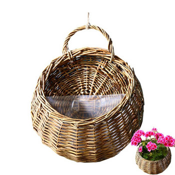 Окачена на стена ръчно изработена плетена ратанова кошница за цветя Саксия със зелена лоза Висяща ваза Контейнер Кошница за растения за градина