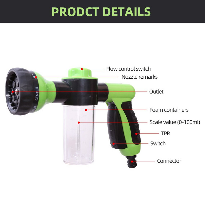 Lance de spumă automată Pistol de apă Duză pentru furtun de înaltă presiune Jet de pulverizare Pistol de spălat auto Pulverizator Instrument de spălare pentru curățare Furtun de grădină