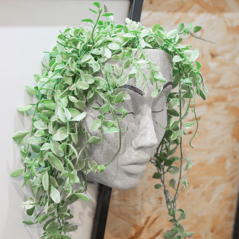 Jardinier cu față din rășină Coș agățat Cap de oală pentru decor montat pe perete Ghiveci de flori creative Ornament de casă Grădină Interior în aer liber