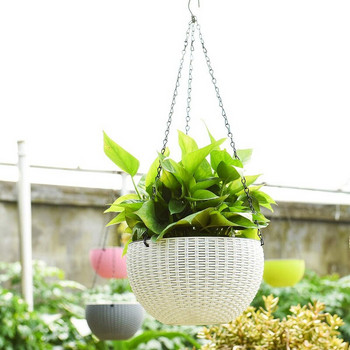 2 Συσκευασίες Κρεμαστό καλάθι Σχεδιασμός Διπλής Γλάστρας Αυτοποτιζόμενες γλάστρες εσωτερικού χώρου για φυτά και λουλούδια με στραγγιστήρι και αλυσίδα