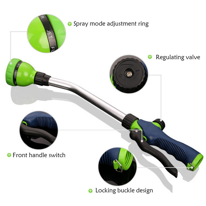 Pistol de apă cu stâlp lung de grădină Pistol de udare lung 8 în 1 Duză pentru furtun Baghetă de pulverizare Plant de irigare de grădină Udare Pistol de apă pentru spălătorie auto