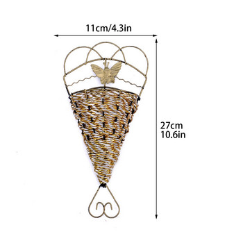 Стенен декор Държач за съхранение на растения Ветрилообразна ваза Украшение за тъкане на въже 27x11 см за растения Саксия за цветя от ковано желязо Ратан