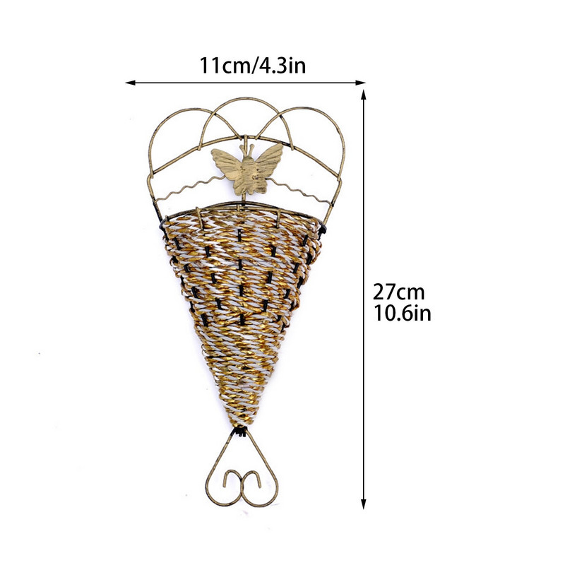 Sienų dekoro Augalų laikymo laikiklis Vėduoklės formos vazos pynimo ornamentas 27x11cm, skirtas augalams kaustytos geležies rotango vazonas gėlių vazonas