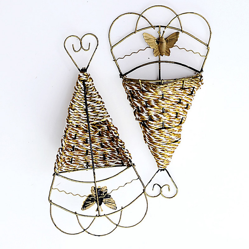 Sienų dekoro Augalų laikymo laikiklis Vėduoklės formos vazos pynimo ornamentas 27x11cm, skirtas augalams kaustytos geležies rotango vazonas gėlių vazonas