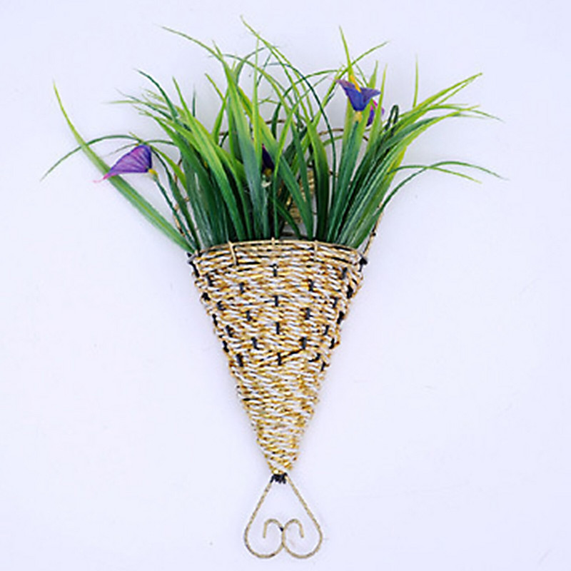 Sienų dekoro Augalų laikymo laikiklis Vėduoklės formos vazos pynimo ornamentas 27x11cm, skirtas augalams kaustytos geležies rotango vazonas gėlių vazonas