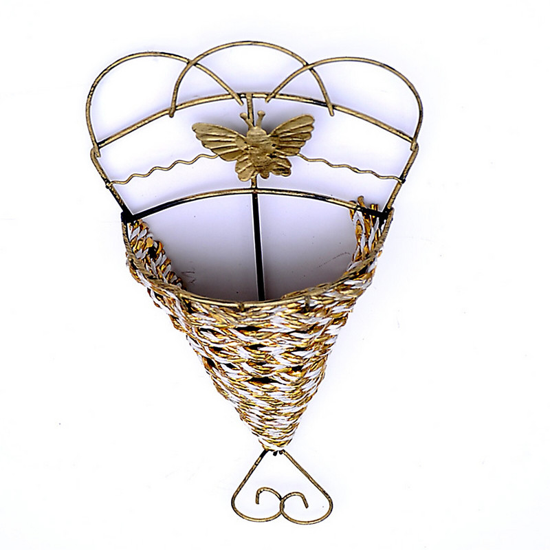 Sienų dekoro Augalų laikymo laikiklis Vėduoklės formos vazos pynimo ornamentas 27x11cm, skirtas augalams kaustytos geležies rotango vazonas gėlių vazonas