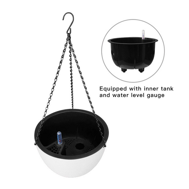 Pakabinamas krepšelio vazonas, plastikinis gėlių vazonas, savaime laistomi augalai, laikiklis kabykla Namų dekoravimui, balta