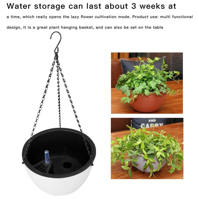 Pakabinamas krepšelio vazonas, plastikinis gėlių vazonas, savaime laistomi augalai, laikiklis kabykla Namų dekoravimui, balta