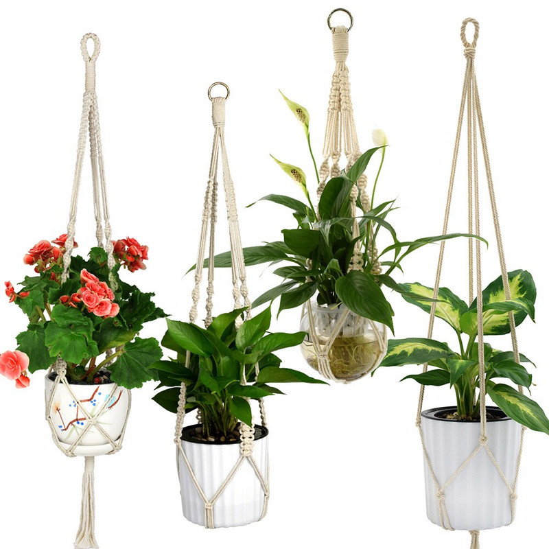 Rankų darbo makramė vazono augalų laikiklis Makramo augalų kabykla prie sienos pakabinamas gėlių krepšelis, sienos dekoravimas apskrities sodas
