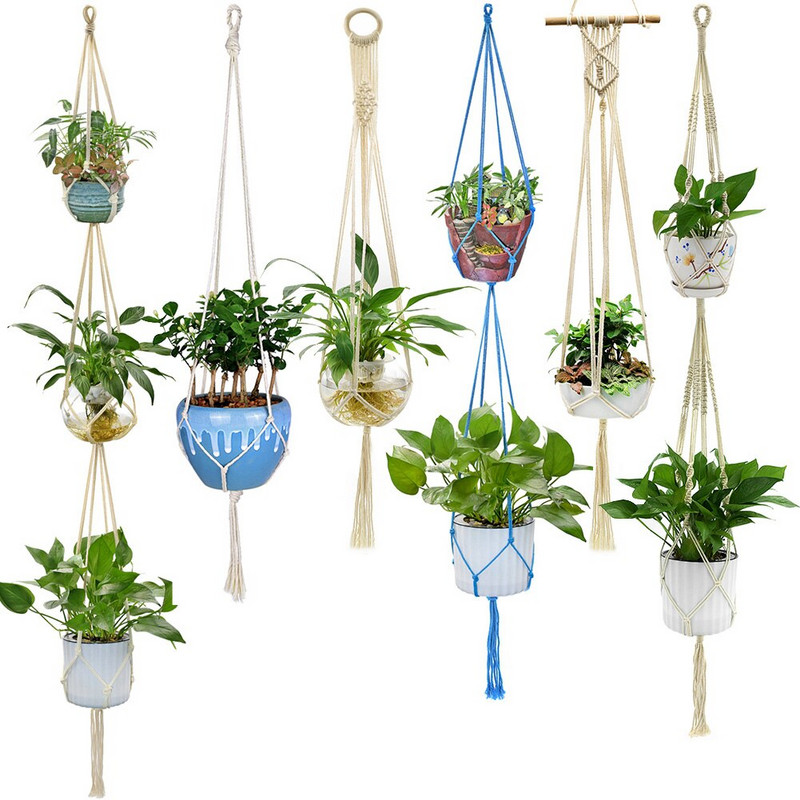 Rankų darbo makramė vazono augalų laikiklis Makramo augalų kabykla prie sienos pakabinamas gėlių krepšelis, sienos dekoravimas apskrities sodas