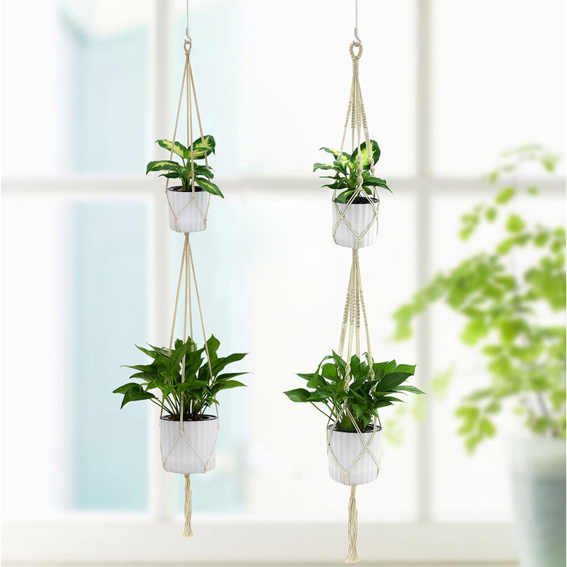 Rankų darbo makramė vazono augalų laikiklis Makramo augalų kabykla prie sienos pakabinamas gėlių krepšelis, sienos dekoravimas apskrities sodas