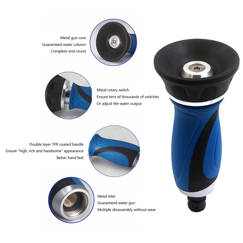 Pistol de pulverizare cu apă de înaltă presiune, duză pentru furtun de grădină, pulverizator de foc, cu debit mare, acasă, spălătorie auto, pistol cu apă pentru udarea grădinii, curățare