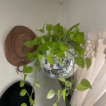 Κρεμαστό γλαστράκι ντίσκο για φυτά εσωτερικού χώρου Γλάστρες μποέμικο στυλ Γλάστρες με σχοινί Καθρέφτης κρεμαστό καλάθι διακοσμητικό βάζο κήπου