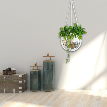 Boho Mirror Ball Κρεμαστή γλάστρα Κρεμάστρα με σχοινί Καλάθι Διακόσμηση κήπου σπιτιού φυτικό Καλάθι Διακόσμηση σαλονιού σπιτιού
