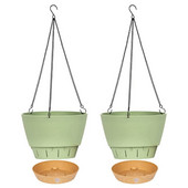 Set de 2 jardiniere suspendate, jardiniere suspendate de 10 inch pentru plante de interior și exterior, ghiveci de flori agățat cu drenaj