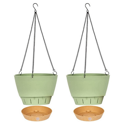 Set de 2 jardiniere suspendate, jardiniere suspendate de 10 inch pentru plante de interior și exterior, ghiveci de flori agățat cu drenaj