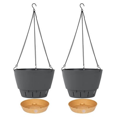Set de 2 jardiniere suspendate, jardiniere suspendate de 10 inch pentru plante de interior și exterior, ghiveci de flori agățat cu drenaj