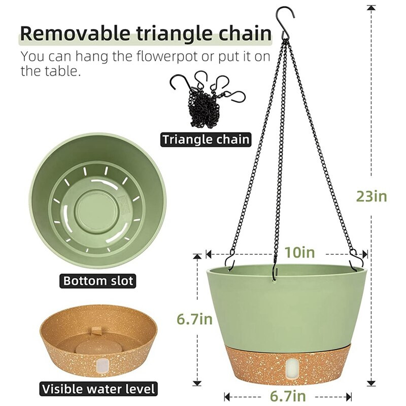 Set de 2 jardiniere suspendate, jardiniere suspendate de 10 inch pentru plante de interior și exterior, ghiveci de flori agățat cu drenaj