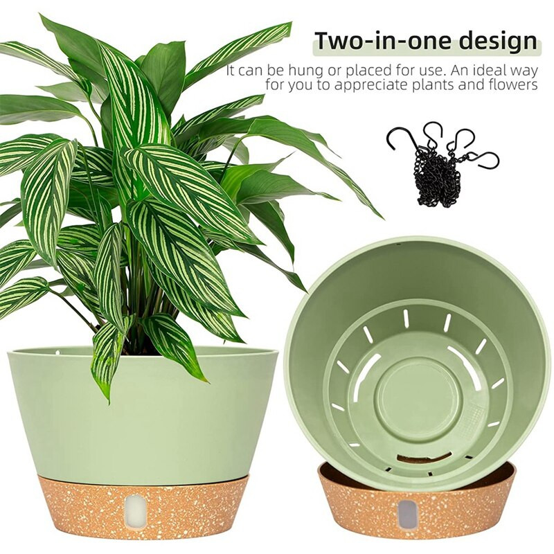 Set de 2 jardiniere suspendate, jardiniere suspendate de 10 inch pentru plante de interior și exterior, ghiveci de flori agățat cu drenaj