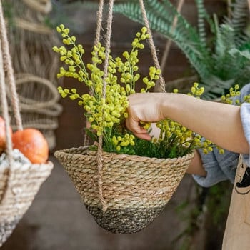 Γλάστρα Rattan Χειρός κρεμαστή γλάστρα Rattan Λουλούδι Καλάθι αποθήκευσης Καλάθι φυτών Γλάστρες υφαντές