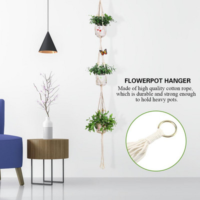 Macrame pentru agățat pe perete Umeraș pentru plante Umeraș pentru plante, tricotat manual, cu cordon natural, Umeraș pentru plante, coș Suport pentru plante