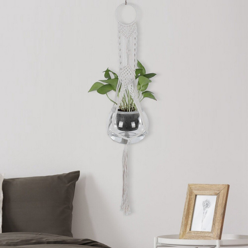 Macrame pentru agățat pe perete Umeraș pentru plante Umeraș pentru plante, tricotat manual, cu cordon natural, Umeraș pentru plante, coș Suport pentru plante