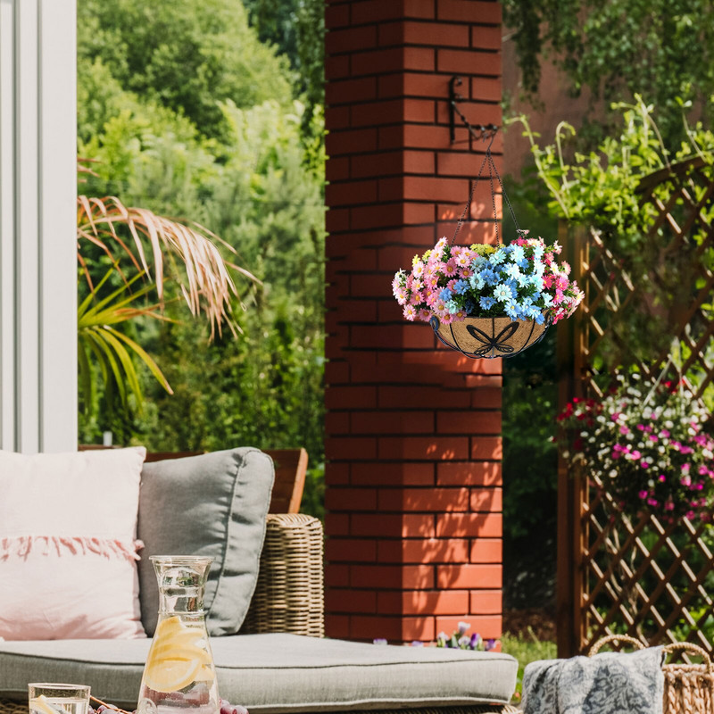 Metalinis vazono krepšelio pakabinamas vazono laikiklis Pinti rotango gėlių krepšelio vazono laikiklis su kokoso palmių įdėklu